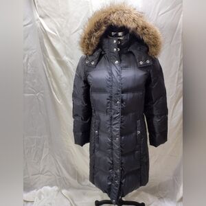 Michael Kors M Parka Long Puffer Coat Women Gray Down Hooded WINTER JACKET